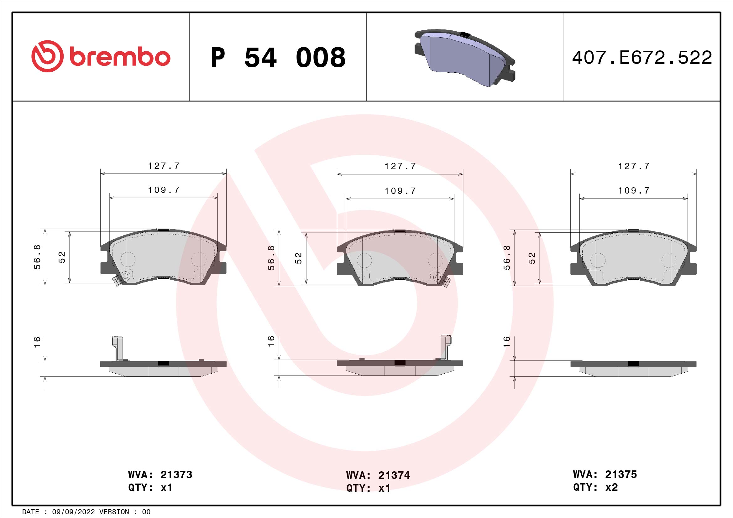 A.B.S. P 54 008 BREMBO Bremsbelagsatz, Scheibenbremse